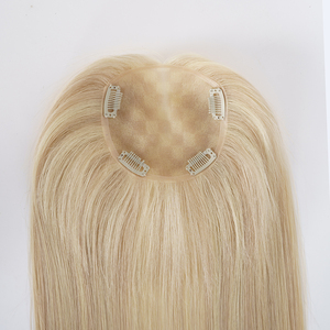 พร้อมส่งท็อปเปอร์ผมแท้สีบลอนด์แพลตตินั่มแบบยุโรป  ฐานโมโน 5x5  พร้อมเคลือบ PU  ท็อปเปอร์ผมโมโนสีบลอนด์สำหรับผู้หญิง - Product Image 4