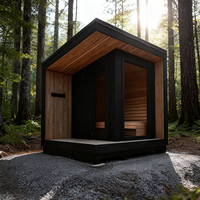 Sauna en bois de cèdre rouge et de pruche sur mesure, sauna en bois de forme cubique pour l'extérieur, avec poêle à bois pour une famille de 4 personnes