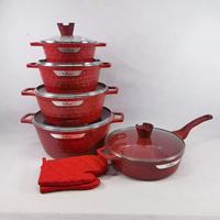 Set Peralatan Masak Marmer Heavy Duty 12 Pcs 20-32cm Model Diamond Besar, Casserole Aluminium Cor dengan Tutup Pinggiran Lebar dari Stainless Steel untuk Kepakaran Chef