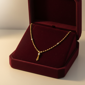 Collar de Cadena de Diseño en Oro Amarillo de 22K con Elegantes Detalles de Cuentas Colgantes y Gotas de Oro para Mujer - Product Image 3