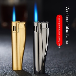 Encendedor de Cigarrillos Retro de Nuevo Estilo, Suministro del Fabricante, Encendedor de Llama Azul Recta para Hombre, Metálico Redondo, a Gas, Resistente al Viento, de <span class=keywords><strong>Butano</strong></span> - Product Image 1