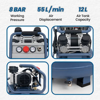 Compresseur d'air vertical BOGAO 12 litres, mini compresseur d'air portable, petit compresseur d'air vertical sans huile