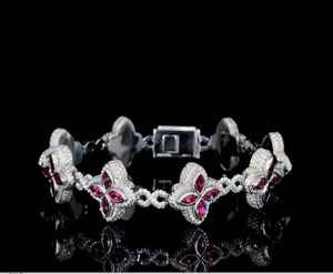 Luxury Moissanite Ruby Clover Bracelet 925 Sterling Silver Plated Sparkle Trendy Jewelry Elegant Gift for Women - Product Image 1