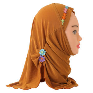 Dernière mode Hijab instantané musulman enfant turban brodé coloré châle petites filles en cachemire lin logo personnalisable - Product Image 6