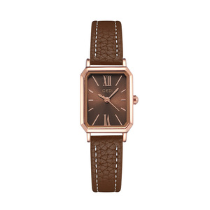 Élégante montre pour femme à cadran blanc et or rose ; montre à quartz vintage à petit cadran carré avec bracelet en cuir noir – un best-seller. - Product Image 4