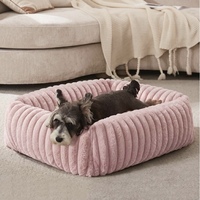 Coussin carré côtelé moelleux pour animaux de compagnie, lit surélevé avec rebord confortable, coussin antidérapant lavable pour chiens et chats de toutes tailles