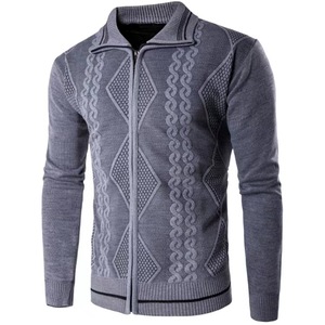 <span class=keywords><strong>Pull</strong></span> pour homme Bon marché Full Zipper Knitwear Customize Twist Pattern Cardigan - Product Image 2