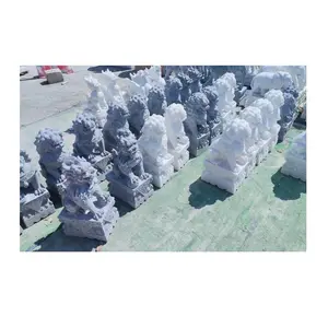 Fornitori di statue di cani Fu in pietra calcarea di marmo di granito naturale all'aperto a grandezza naturale Foo statue di cani scultura intaglio