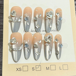 Marque privée de luxe personnalisé diamant amande français 10 pièces longue durée amovible presse Bling ongles acrylique <span class=keywords><strong>Gel</strong></span> porter des <span class=keywords><strong>faux</strong></span> ongles - Product Image 4