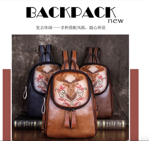 Andong - Mochila de Cuero Nueva para Mujer, Cuero Vacuno Genuino, Estilo Urbano Retro, Bolso de Hombro para Mujer, Gran Capacidad, Bolso de Mano para Chica - Product Image 2