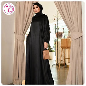 Abito da Preghiera Musulmano di Lusso con Maniche a Palloncino in Raso di Seta Malese Nero, Abaya Islamica di <span class=keywords><strong>Istanbul</strong></span>, Dubai 2023 - Product Image 6