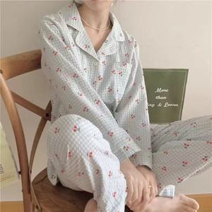 Colección Otoño/Invierno, ropa <span class=keywords><strong>de</strong></span> dormir para mujer, pijamas <span class=keywords><strong>de</strong></span> algodón con burbujas, cárdigans, logotipo frontal, cordón, pequeñas <span class=keywords><strong>cerezas</strong></span> Pastoral - Product Image 2