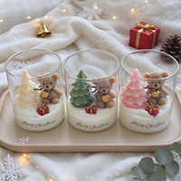 Bougie parfumée en cire de soja pour l'ambiance de Noël, motif ours mignon et cloche, décoration de Noël créative, cadeaux de Noël
