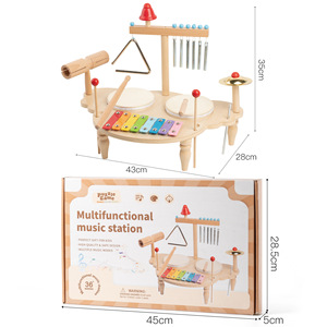 Ensemble d'instruments de musique en bois en promotion avec xylophone, tambour et triangle – Jouets éducatifs multifonctionnels à percussion - Product Image 1