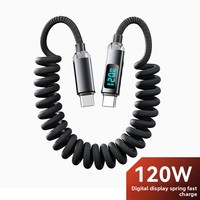 Câble en nylon Type-C vers Type-C avec affichage numérique, charge rapide 120W pour iPhone 16, ordinateurs portables, USB