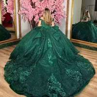 Robe de bal Quinceanera LY00142 pour filles de 15 ans, avec corset, dentelle et strass, épaules dénudées, jupe de princesse pour soirée de bal