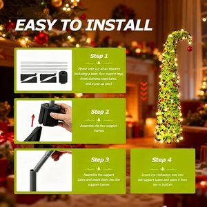 Sapin de Noël pop-up de 1,5 m avec lumières LED - Design incurvé et incliné, boule rouge en haut, arbre artificiel serré, décoration de vacances intérieure et extérieure - Product Image 4