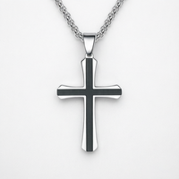 Pendentif croix en acier inoxydable, style hip-hop unisexe, long collier pour pull, option de gravure personnalisée, accents diamantés, plaqué or 14 carats