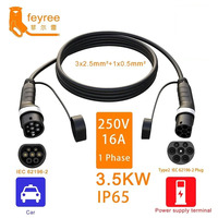 Cable de Carga para Vehículos Eléctricos Feyree de 3.5kW, Tipo 2 a Tipo 2, 16A, IP66, Impermeable, para Estaciones de Carga de Vehículos Eléctricos Montadas en la Pared