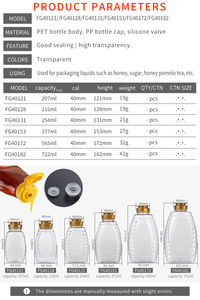Bouteilles de miel en <span class=keywords><strong>plastique</strong></span> transparent de qualité alimentaire de 200 ml, 250 ml, 350 ml, 550 ml, 700 ml, vides, avec bouchon à clapet jaune - Product Image 3