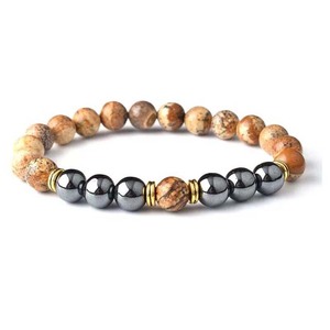 Usine En Gros <span class=keywords><strong>Europe</strong></span> et Amérique 8MM Howlite Tiger Eyes Image <span class=keywords><strong>Carte</strong></span> Pierre Noir Hématite Bracelets pour Femmes Hommes - Product Image 1
