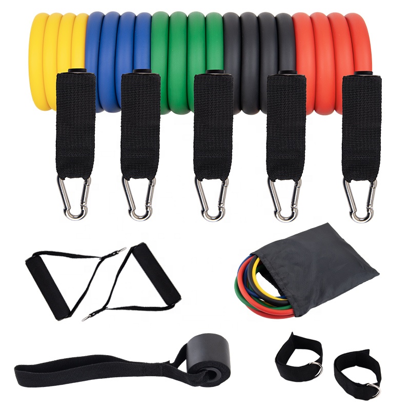Труба для упражнений, 150 фунтов, полностью Изготовленная с логотипом на заказ, 11 шт. латексных эластичных лент для фитнеса в тренажерном зале, комплект с ручками