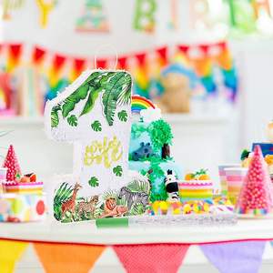 Nicro pliable numéro 1 Pinata Animal sauvage, confettis pour les yeux des tout-petits enfants bébé 1er <span class=keywords><strong>anniversaire</strong></span> fête faveur papier Pinata - Product Image 4