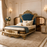 Luxuriöses Blau-Goldenes Schlafzimmer-Set im Europäischen Barock-Stil Handgeschnitztes Massivholz-Hauptschlafzimmer-Set