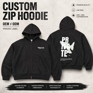 Sudadera con capucha negra con cremallera para hombre y mujer, oversize, de algodón grueso, con estampado gráfico de paloma de Private Studio, estilo streetwear Y2K, personalizada. - Product Image 1
