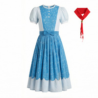 Costume rétro des années 80 inspiré de Holly Wheeler pour filles, robe bleue à fleurs, cape à capuche marron, écharpe rouge, jeu de rôle de carnaval, 110-160cm