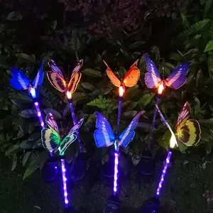 3 Pack Wholesale Outdoor Solar Garden Lights Multi-Color Fiber Optic Butterfly solar lawn light for garden decorative suppliers