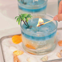 LANJO Handgefertigte Ozean-Themen Blaue Gelwachs-Kunstkerze Aromatherapie Meereswind Duftende Umweltfreundliche Langsam Brennende Glas-Dankeskammerkerze
