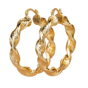 Pendientes de Aro Hb Cole Golden Twisted, Oro Sólido de 18K, Estilo Clásico, para Uso Diario de Mujeres - Product Image 1
