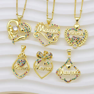 Pendentif de charme MAMA en zircon coloré de haute qualité HD354, or 18 carats, cadeau de fête des mères, cadeau d'anniversaire, accessoire pour femmes - Product Image 1