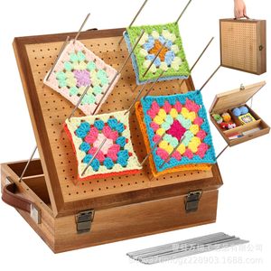<b>Wooden</b> Crochet <b>Pegboard</b> With Handle Storage Box Craft Tool Kit For Handmade Projects - Product Image 1