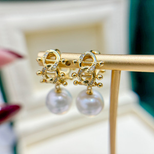 Boucles d'oreilles pendantes en argent S925 à faire soi-même avec perles rondes de 10 à 15 mm et boucle d'oreille vide 22264 avec accessoire en forme de poire - Product Image 4