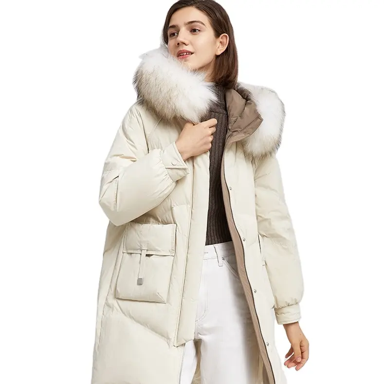 Winter Women Hooded Zipper Down Jacket Fox Fur Women's Down Coats