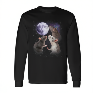 Camiseta de manga larga con diseño gráfico de ratas que ruedan sobre la luna, color negro, talla unisex para adultos - Product Image 2