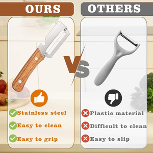 NOUVEAU <span class=keywords><strong>Éplucheur</strong></span> <span class=keywords><strong>manuel</strong></span> <span class=keywords><strong>de</strong></span> légumes et fruits antidérapant pour la cuisine, couteau à éplucher en acier inoxydable avec manche en bois - Product Image 5