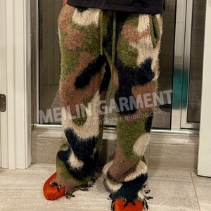 Custom Unisex Mohair <b>Wool</b> Camo Sweat <b>Pants</b> Print Oversized Drawstring Streetwear Fluffy Fuzzy Knit Mohair Track <b>Pants</b> Men - Product Image 2