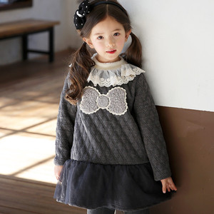 Vestidos de Moda para Niñas, Hechos en China, de Poliéster/Algodón, Hasta la Rodilla, con Diseño Floral, para Invierno - Product Image 3