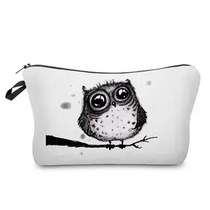 Großhandel Custom Owl Print Private Label Reiß verschluss Kosmetik Make-up Organizer Tasche