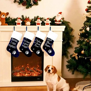 Calcetín Navideño de Terciopelo Azul Marino de Lujo con Pata de Perro Bordada, Bolsa de Regalo Navideña Divertida para Mascotas, Decoración para Árbol de <span class=keywords><strong>Navidad</strong></span> - Product Image 5