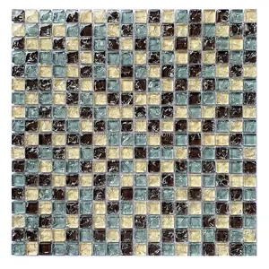Dark emperador mix iridescent crackle dark coffee wave glass bathroom mosaic tile