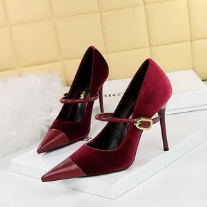 <span class=keywords><strong>Escarpins</strong></span> Mary Jane Bigtree 9116-1 pour <span class=keywords><strong>femme</strong></span> à talons hauts fins, en daim pointu et boucle métallique, chaussures simples pour l'été - Product Image 2