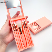 Haute qualité Portable voyage 5 pièces pinceaux de maquillage ensemble fond de teint fard à paupières brosse OEM logo maquillage pinceaux avec miroir