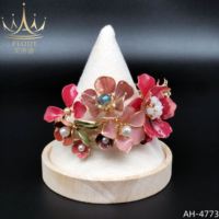 FLODY AH-4773 Service OEM Usine de gros Bijoux Bracelet de mariage fait main avec de grandes fleurs rouges et roses vives pour cheveux de mariée