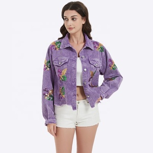 Phổ biến Mardi Gras Crop Áo khoác phụ nữ sequining Iris Desgin vải to sợi phụ nữ áo khoác shacket cho mùa thu - Product Image 6