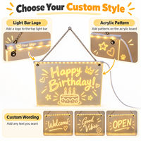 Tableau d'écriture LED suspendu personnalisé en acrylique avec chaîne, lumière USB blanc chaud, panneau à messages effaçable, décoration personnalisée