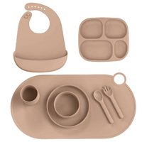 Ensemble d'alimentation pour bébé en silicone : assiette à ventouse, bol, tasse, cuillère, fourchette, bavoir – Sans BPA, vaisselle de sevrage pour tout-petits, qualité alimentaire, anti-fuite, motif dessin animé